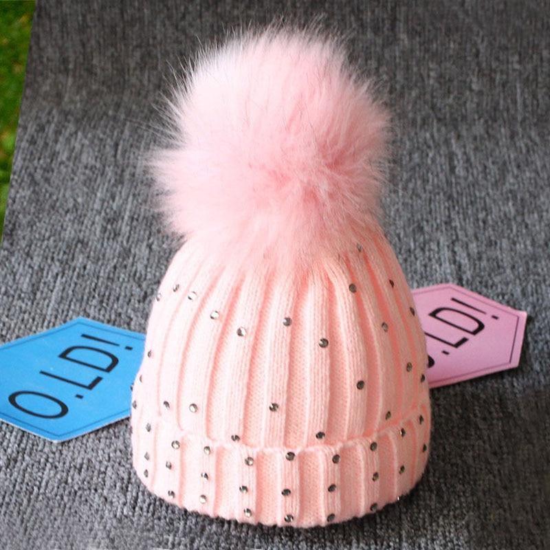 Chapeau Bébé Luxueux Enfant Nouveau-né à Pompon Casquette Tricotée Chaude Avec Strass pour Fille/Garçon Bonnet Doux pour Tout-petit