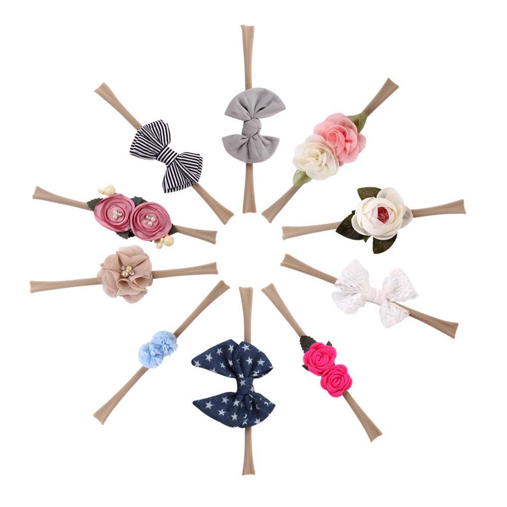Lot de 10 bandeaux de luxe modernes avec nœud pour enfants, serre-tête oreilles de lapin, turbans pour enfants