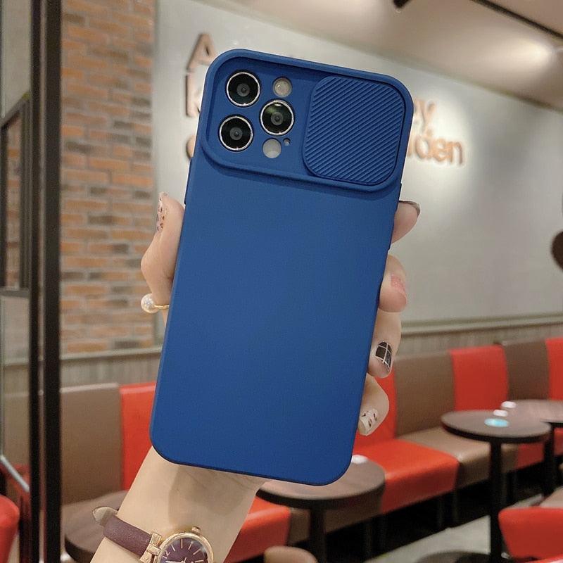 Étui en Silicone de Protection d'objectif Coulissant pour iPhone 11 Pro Max Mini 12 Pro 13, Étui Poussoir Housse de Caméra Coulissante avec Protecteur d'objectif de Caméra, Étui en Silicone Mince Compatible avec iPhone