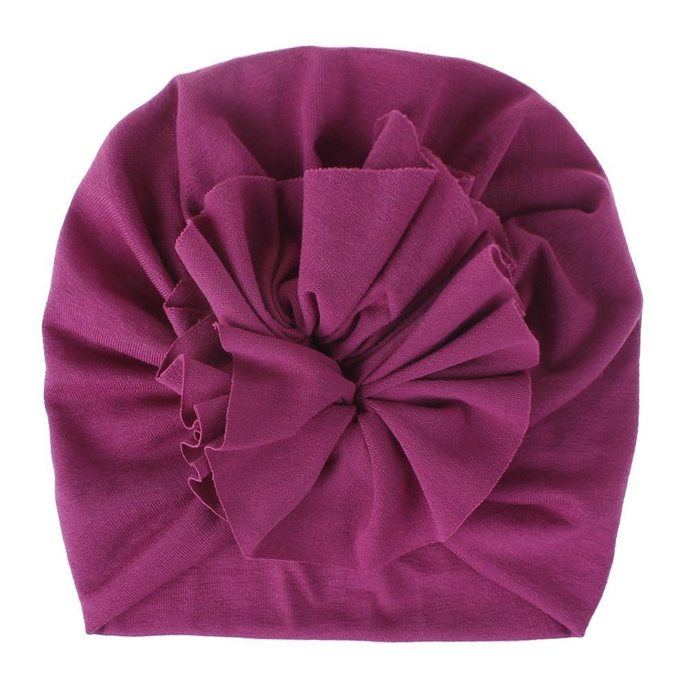 Turban pour bébé fille en coton tricoté, fait main avec fleur plissée, style élégant