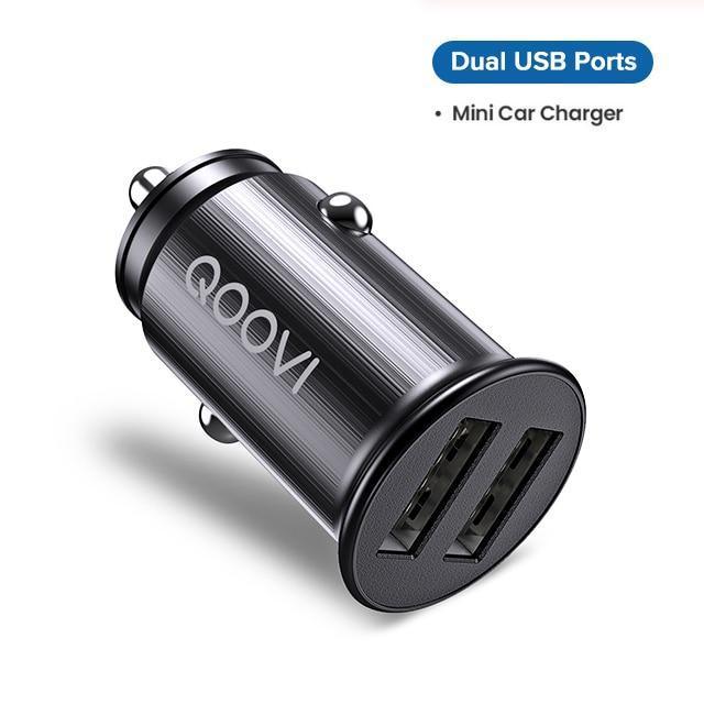 Mini chargeur de voiture universel noir 2.4A double USB charge rapide pour téléphone portable, GPS, Smartphones