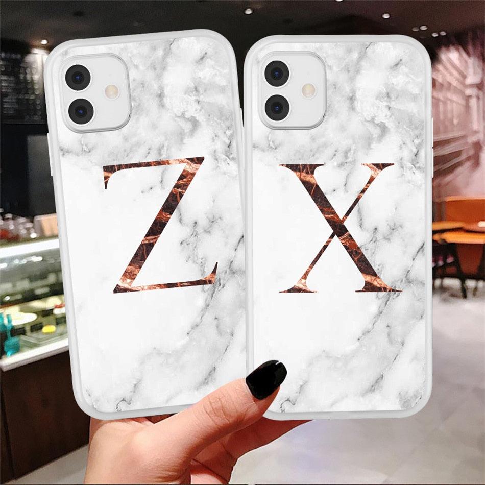 Coque de téléphone en marbre blanc A-Z pour iPhone 12 Mini, étui arrière en silicone souple, coque de téléphone personnalisable, protection de luxe pour écran et appareil photo, coque antichoc souple