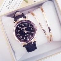 Montre décontractée en cuir pour femme, montre-bracelet à quartz, montre étoilée pour femme et fille