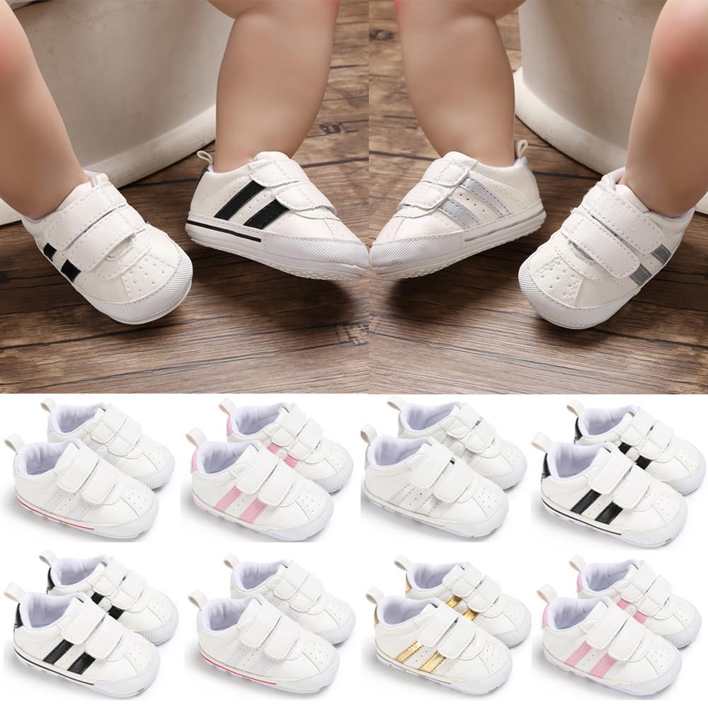 Chaussures de marche souples à scratch en cuir antidérapantes pour bébés garçons et filles
