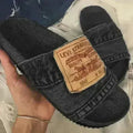 Sandales Plates Rondes en Jean pour Femme Bleu/Noir