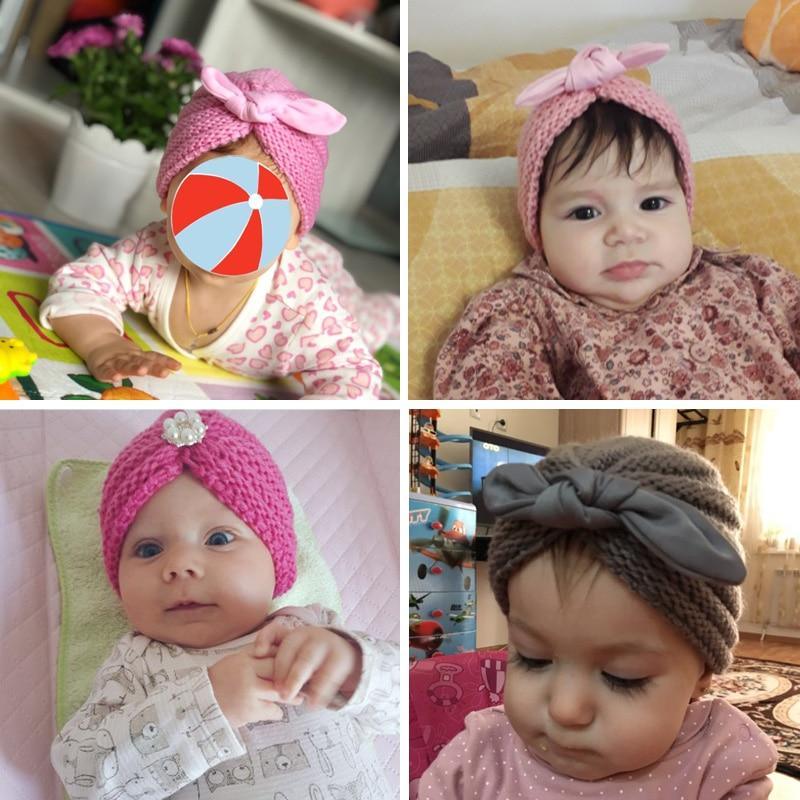 Bonnet tricoté à la main pour bébé, couleur bonbon, pour filles, bonnet turban pour nouveau-né