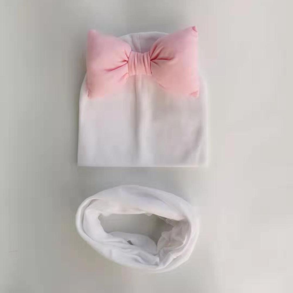 Ensemble Bonnet Bébé Fille grand nœud Papillon en Coton avec Col Écharpe pour Filles Bébé