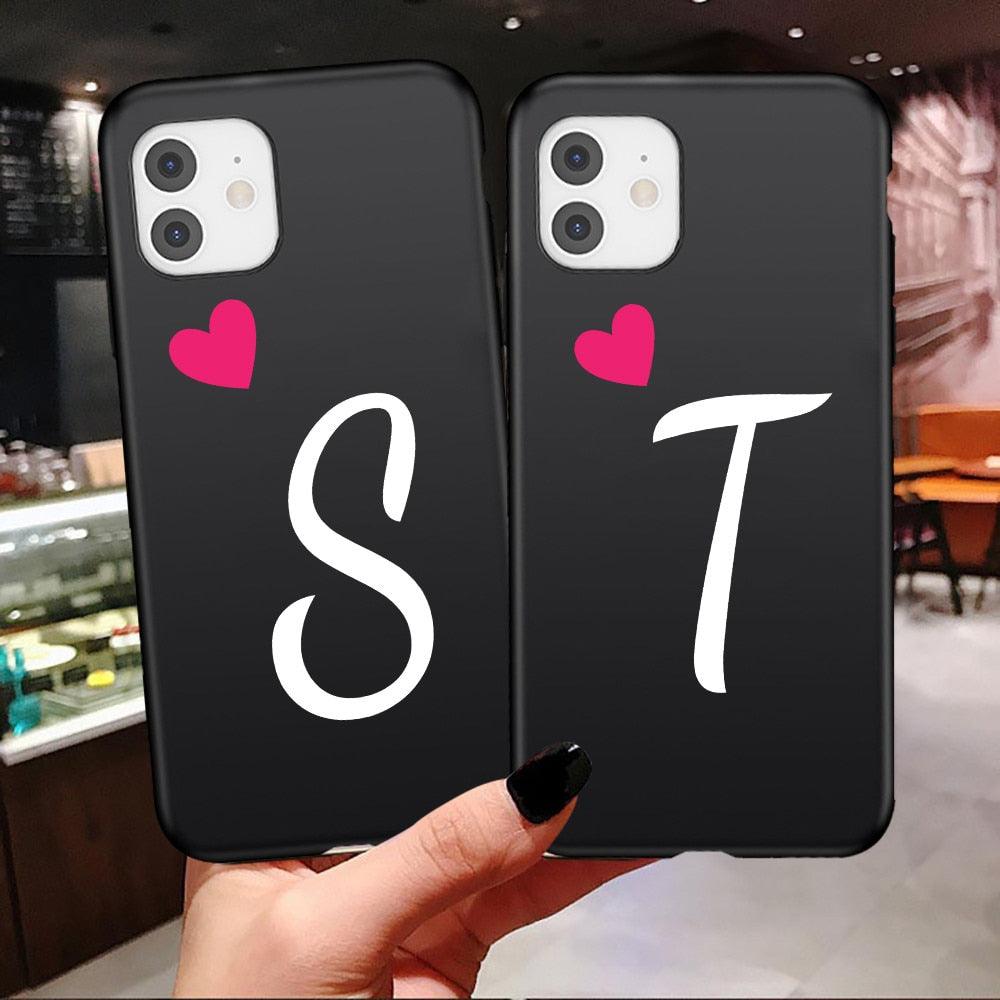 Étui de téléphone élégant pour femme avec lettre initiale A-Z Cœur d'amour pour couples compatible iPhone 13 12 Pro Max Mini, Housse de luxe en silicone souple avec initiale de nom