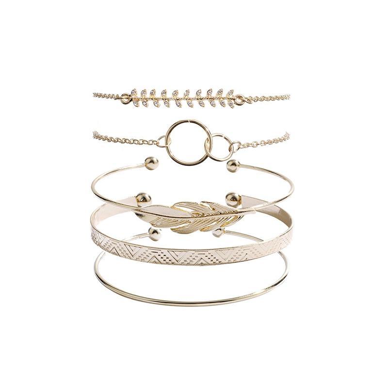 Lot de 5 bracelets de luxe modernes en or et cristal pour femmes, style punk bohème, cadeau de bijoux de plage