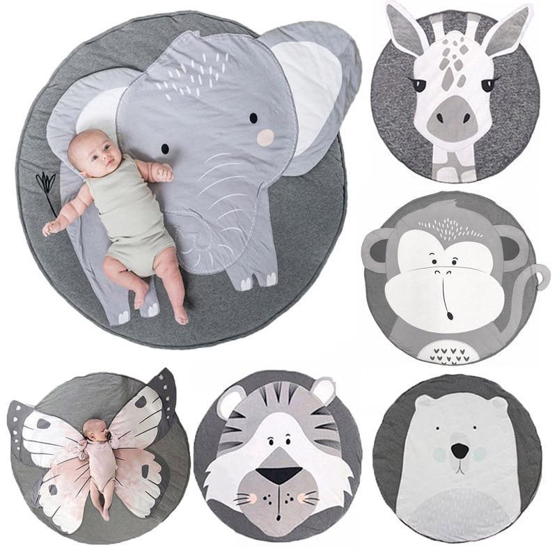Tapis de jeu pour bébé en coton, tapis rampant pour nouveau-né et nourrisson, tapis de jeu rond avec motif animal, tapis de sol pour chambre d'enfant, pour dormir