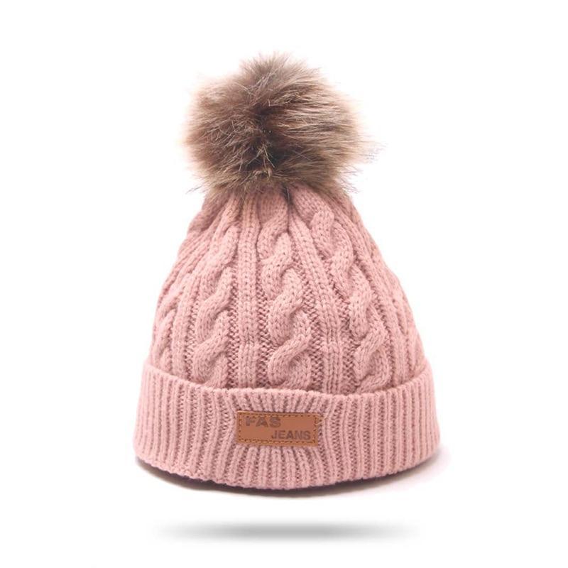 Bonnet bébé moderne chaud avec pompon - Chapeau pour enfants tricoté mignon pour filles, élégant pour l'hiver
