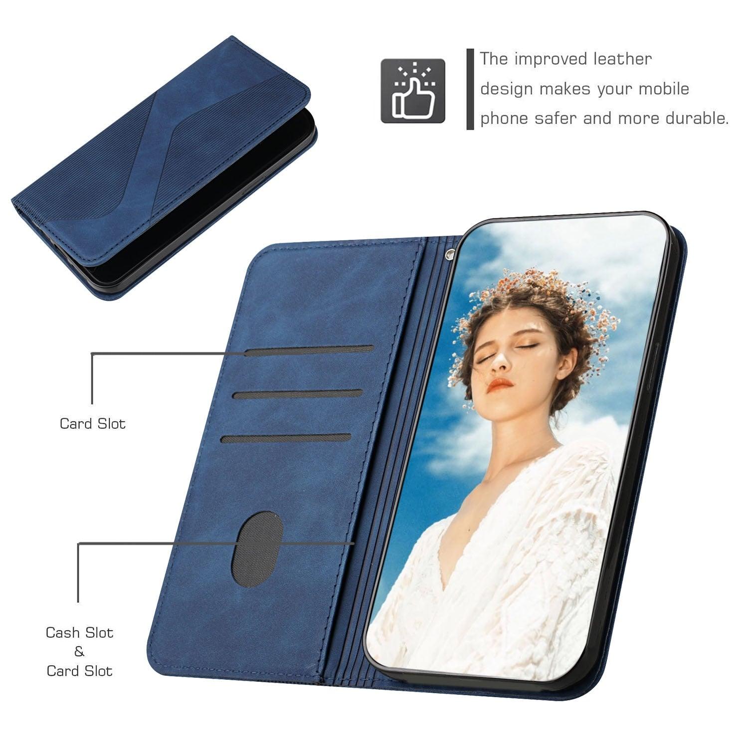 Étui portefeuille à rabat bleu de luxe pour iPhone 14 13 12 Mini Plus 11 Pro Étui de téléphone à cartes magnétique Étui de téléphone en cuir PU magnétique Étui portefeuille à rabat simple classique en forme de S