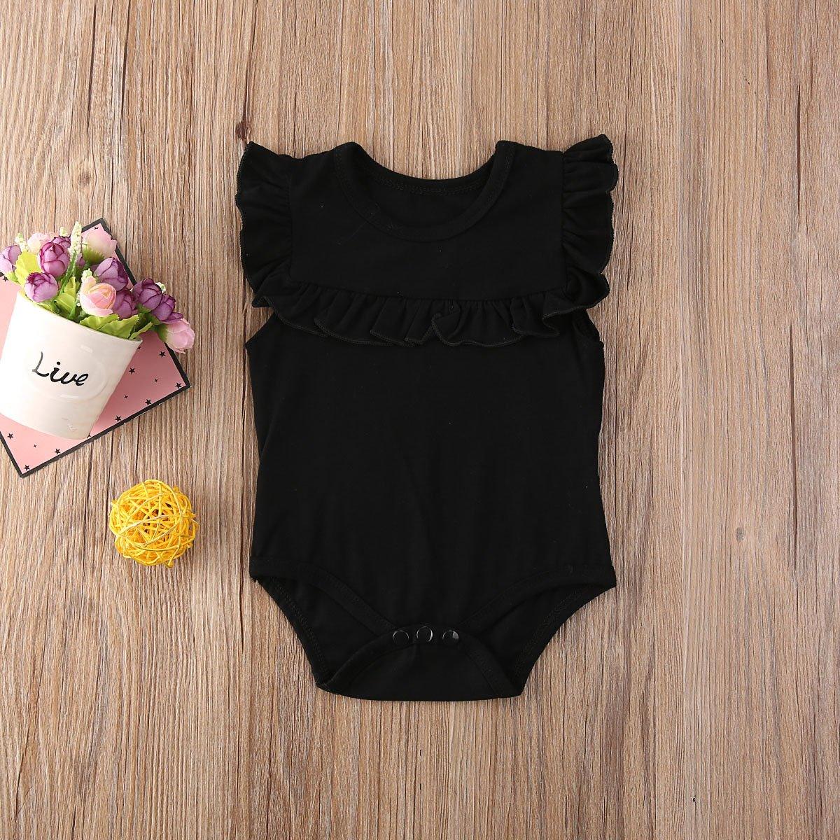 Vêtements Bébé Fille Nouveau-né Grenouillère sans Manches à Volants Combinaison Unie Barboteuse Tenues pour Filles