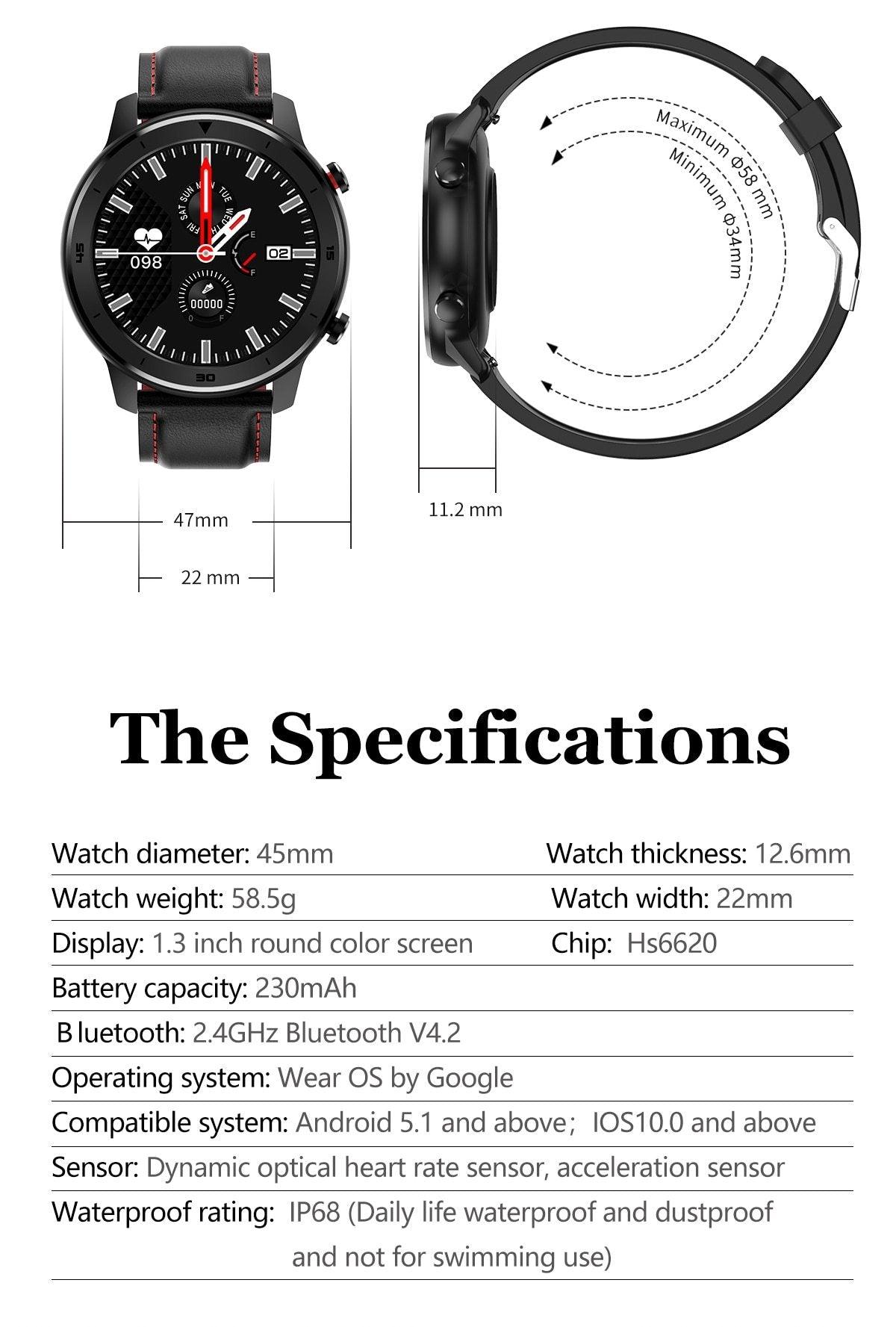 Montre connectée ronde moderne à écran tactile pour hommes, style business de luxe, avec protection étanche IP68 et moniteur de fréquence cardiaque et de tension artérielle, autonomie de 5 jours