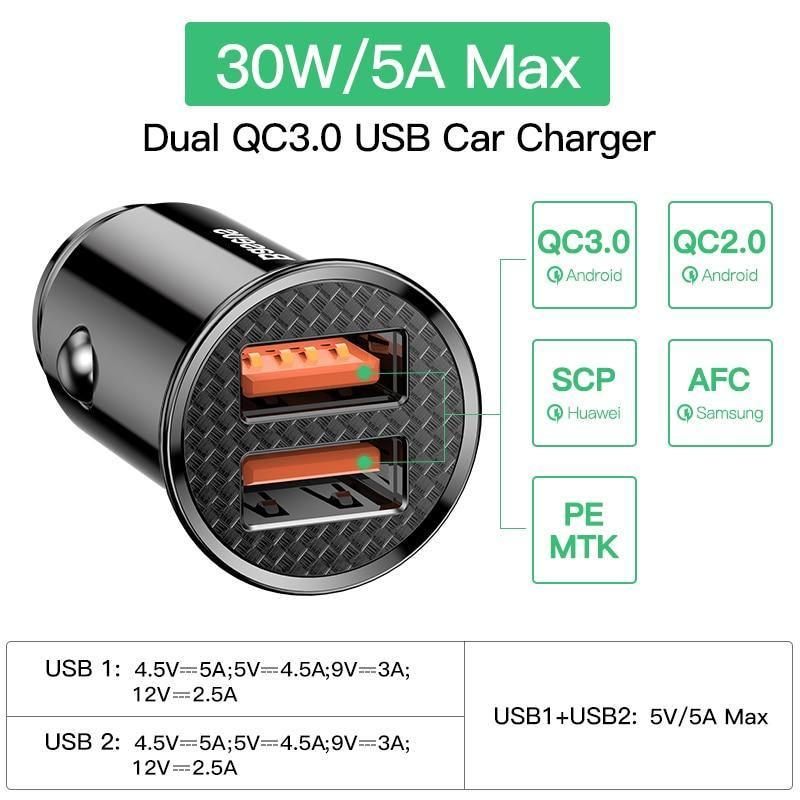 Chargeur de voiture USB Charge rapide 4.0 3.0 QC4.0 QC3.0 QC SCP 5A Type C PD Chargeurs de voiture rapides