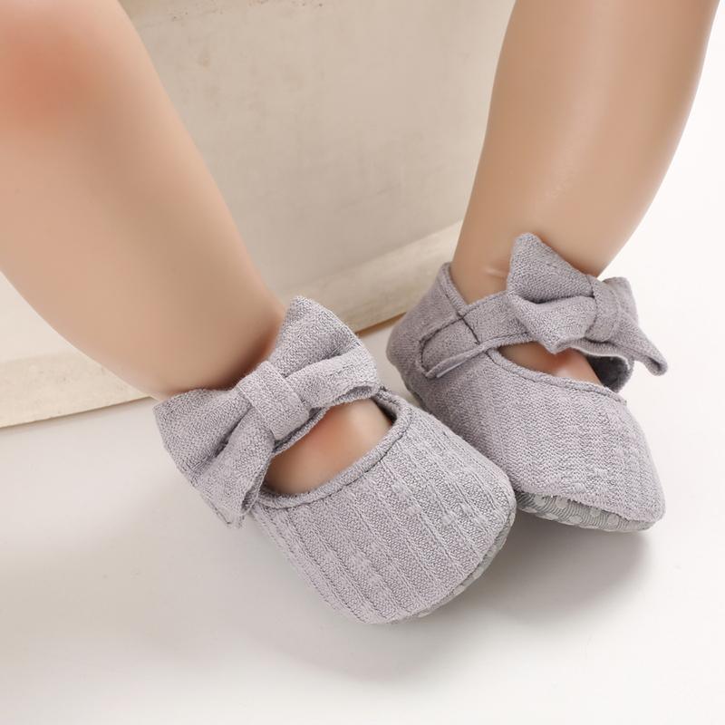 Chaussures Souples Premiers Pas Nœud Papillon Couleur Unie pour Bébé Fille Respirantes