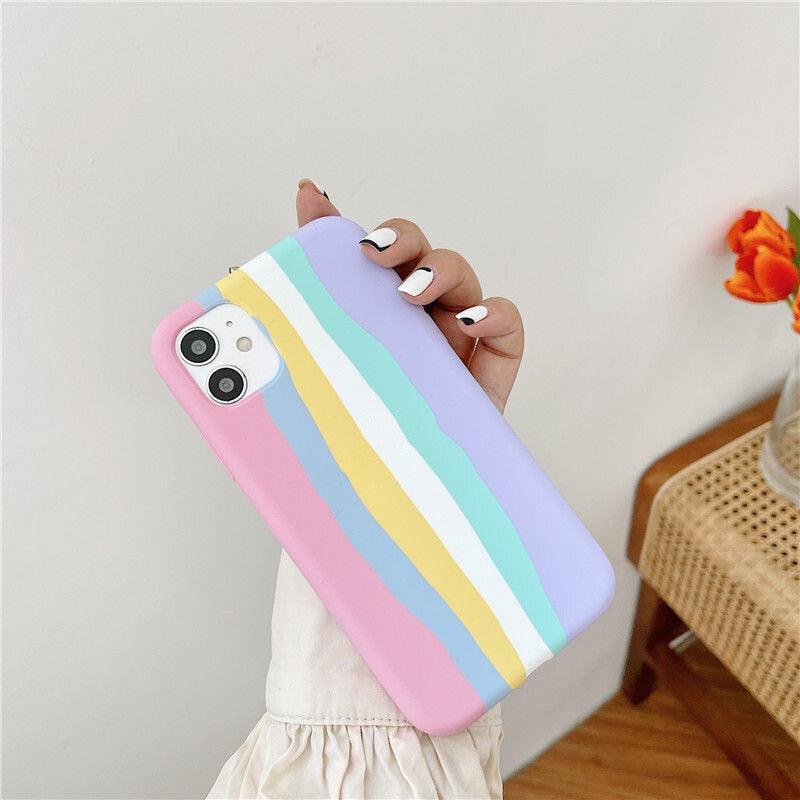 Coque en silicone de luxe arc-en-ciel pour iPhone 11 X Xr Xs Max Coque 12 11 Pro Max 6 6s 7 8 Plus Moderne Antichoc Coloré Coque Arrière en Silicone Souple Couverture Arrière Arc-en-ciel