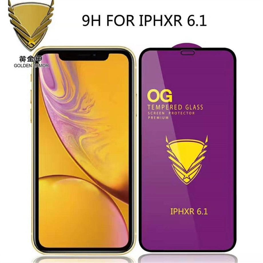 Lot de 3 protections d'écran en verre trempé OG pour iPhone 14 13 12 11 Pro XS Max X XR, avec colle intégrale, bordures incurvées, couverture complète pour iPhone 7 8, protection d'écran en verre pour iPhone