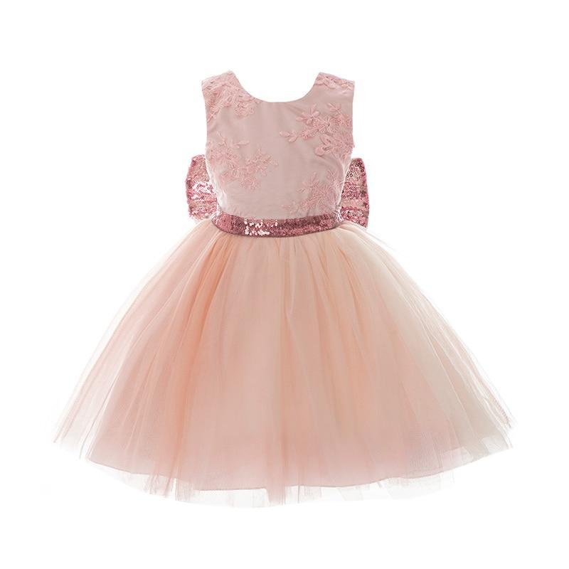 Robe de princesse rose sans dos de luxe dorée avec nœud, robe de bébé pour fête d'anniversaire, robe de nouveau-né pour filles, de 1 à 5 ans