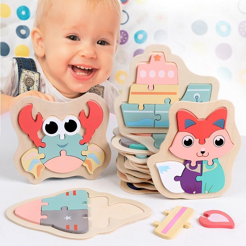 Puzzle en bois coloré Stevvex en forme d'animaux pour jeunes enfants, un jouet éducatif créatif pour les garçons et les filles de 2 à 4 ans