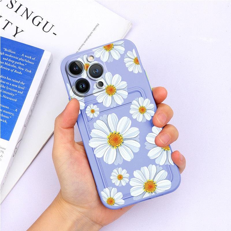 Magnifiques étuis en silicone souple anti-rayures pour iPhone 13 Pro Max. Étui portefeuille en silicone avec porte-cartes pour iPhone 13 Mini, 13ProMax, 13Pro. Étui iPhone avec porte-cartes, motif fleur et papillon.