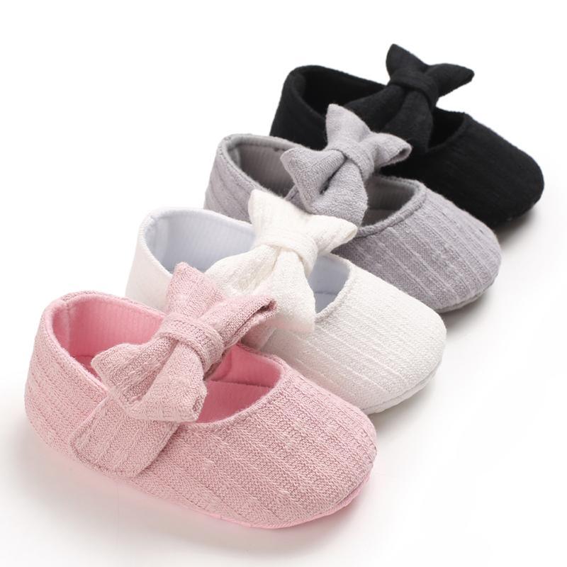 Chaussures Souples Premiers Pas Nœud Papillon Couleur Unie pour Bébé Fille Respirantes