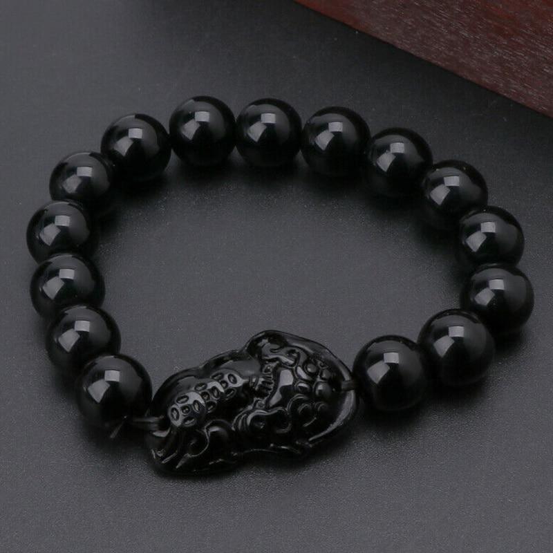 Bracelet de perles en obsidienne pour hommes et femmes, unisexe, Pixiu doré et noir, richesse et bonne chance