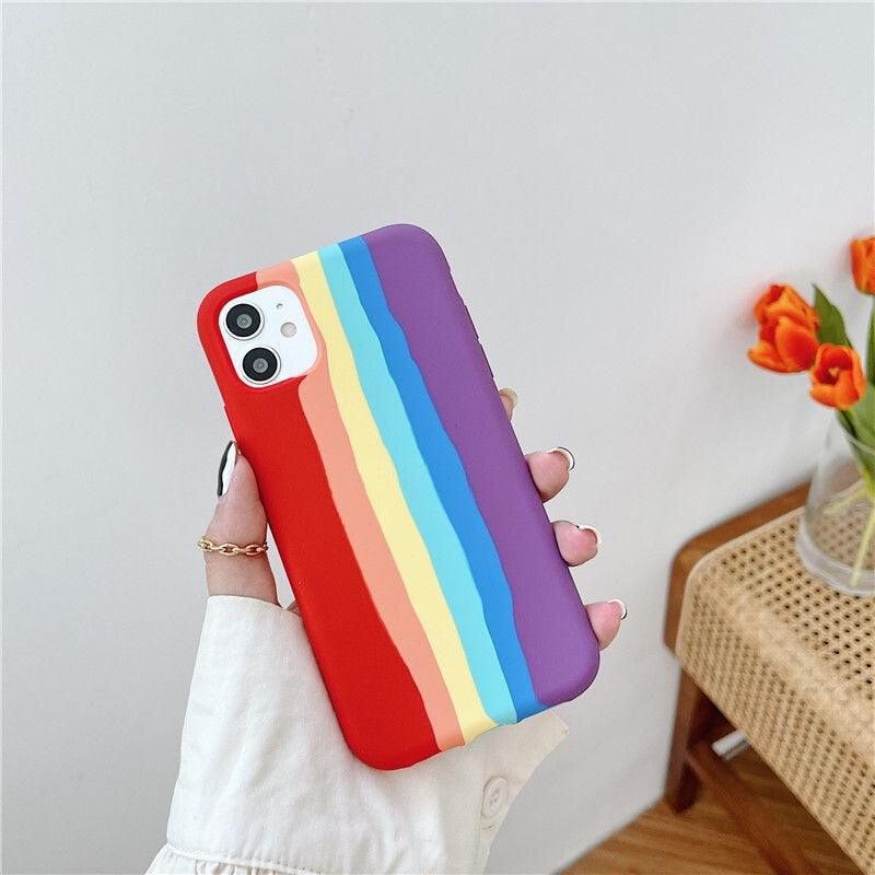 Coque en silicone de luxe arc-en-ciel pour iPhone 11 X Xr Xs Max Coque 12 11 Pro Max 6 6s 7 8 Plus Moderne Antichoc Coloré Coque Arrière en Silicone Souple Couverture Arrière Arc-en-ciel