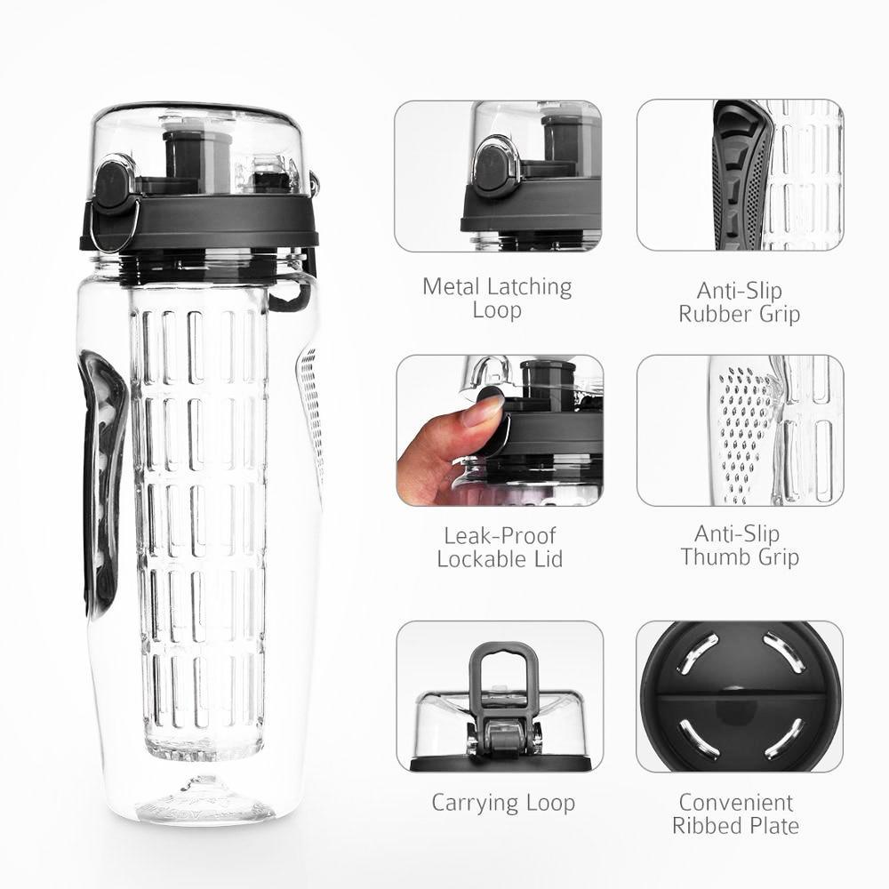 Bouteille d'eau infuseur de fruits 900 ml Shaker à jus Bouteille d'eau au citron de sport Bouteilles à boire aux fruits pour le sport Gadget pour le sport et les exercices avec un design moderne et tendance