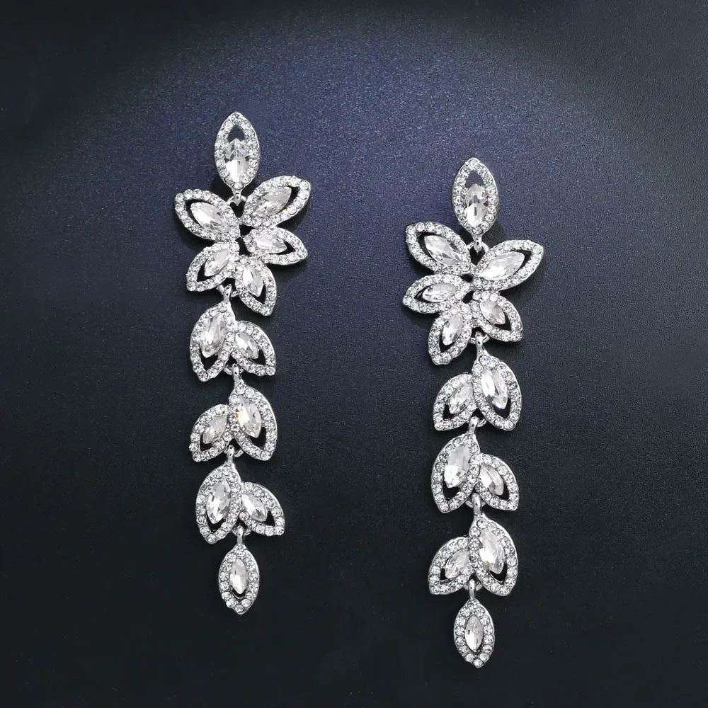 TREAZY Boucles d'oreilles pendantes de mariage en cristal pour femmes, couleur argent, pour mariées, cadeaux d'anniversaire, bijoux de fête