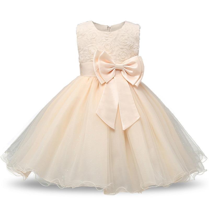 Robe de luxe faite à la main, nouvelle, élégante, blanche, pour le premier anniversaire de fille, tenue de fête, avec fleurs roses en 3D, pour tout-petite, avec grand nœud