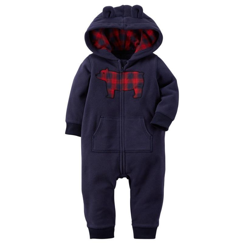 Grenouillère polaire moderne de haute qualité pour nouveau-né, barboteuse de garçon, grenouillère à capuche avec oreilles d'ours pour enfants