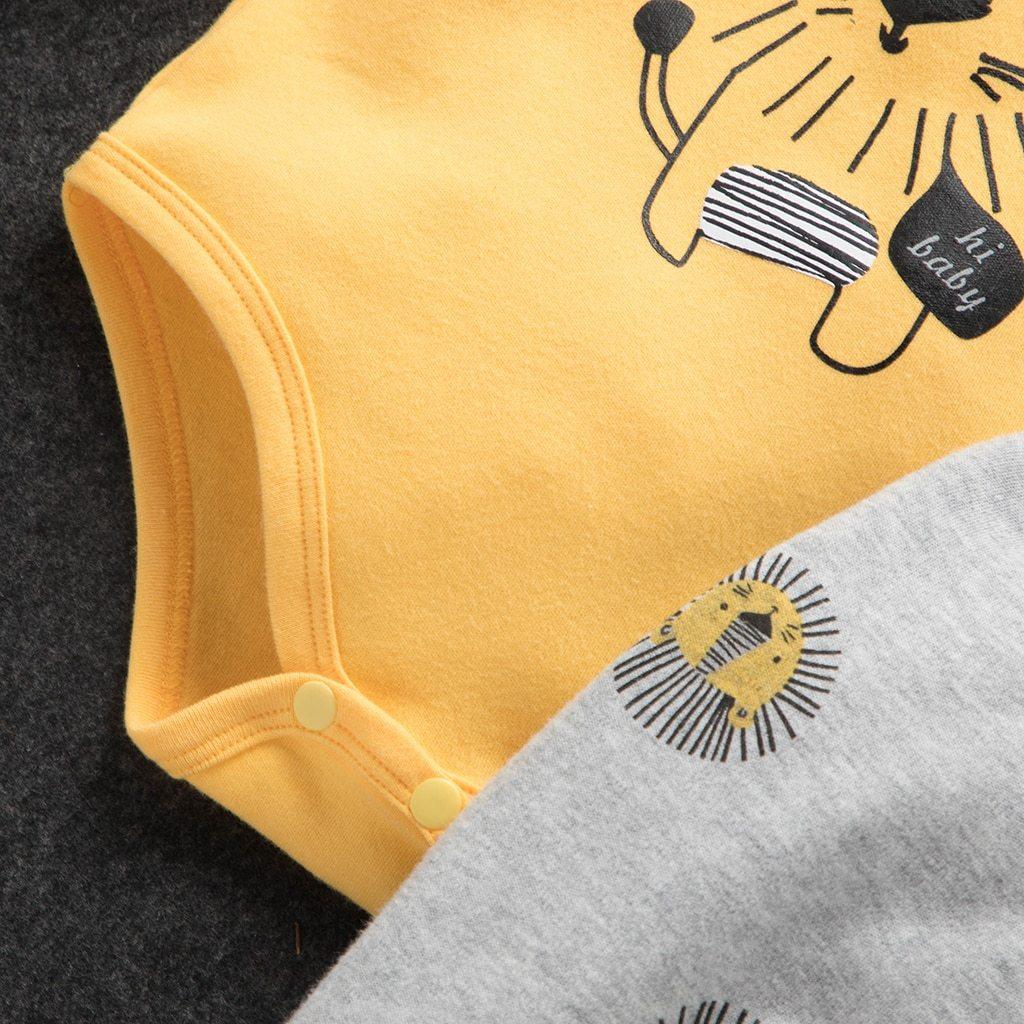 Ensemble de pyjama en coton automne et hiver avec lion, combinaison décontractée, pantalon et chapeau pour bébés garçons et filles
