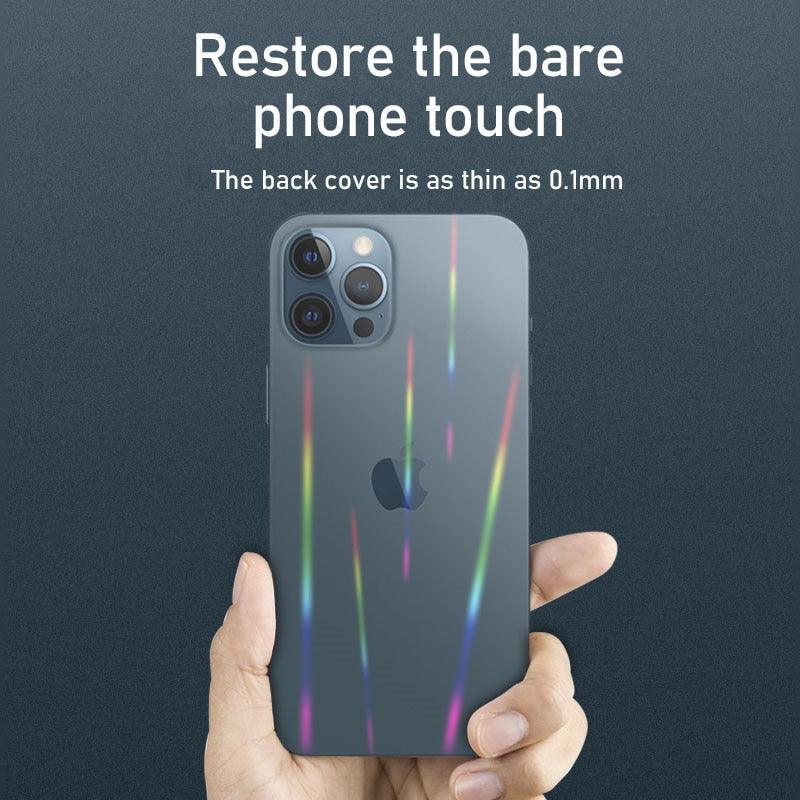 Film Hydrogel Aurora Laser Dégradé pour iPhone 13 11 12 Pro Max Mini X XS XR 7 8 Plus SE 2, Protection d'écran Souple, Coque Arrière Complète, Fine et Anti-Rayures pour iPhone