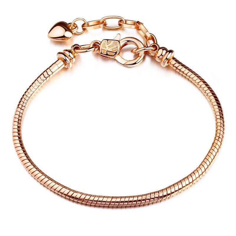 Bracelet fin chaîne serpent couleur argent, de luxe, moderne et de haute qualité, authentique, compatible avec les charms européens pour femmes, avec cœur et étoile