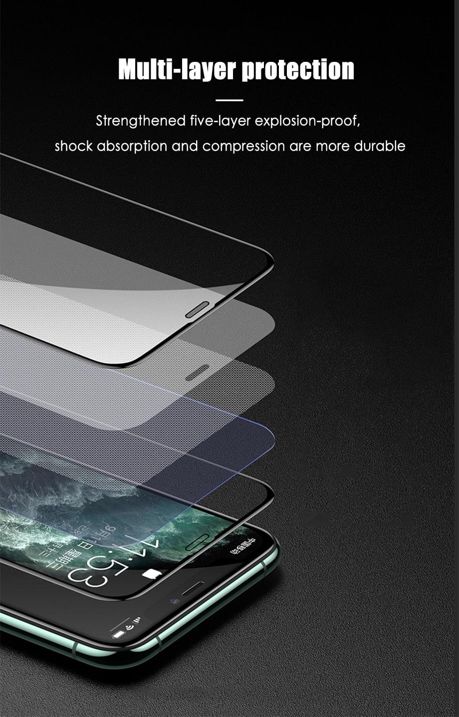 3 coques de protection intégrales en verre pour iPhone 11, 12, 13, 14 Pro Max, protection d'écran pour iPhone X, Xr, Xs Max, 7, 8, 6s Plus, Se, en verre, bord à bord, couverture complète de l'écran