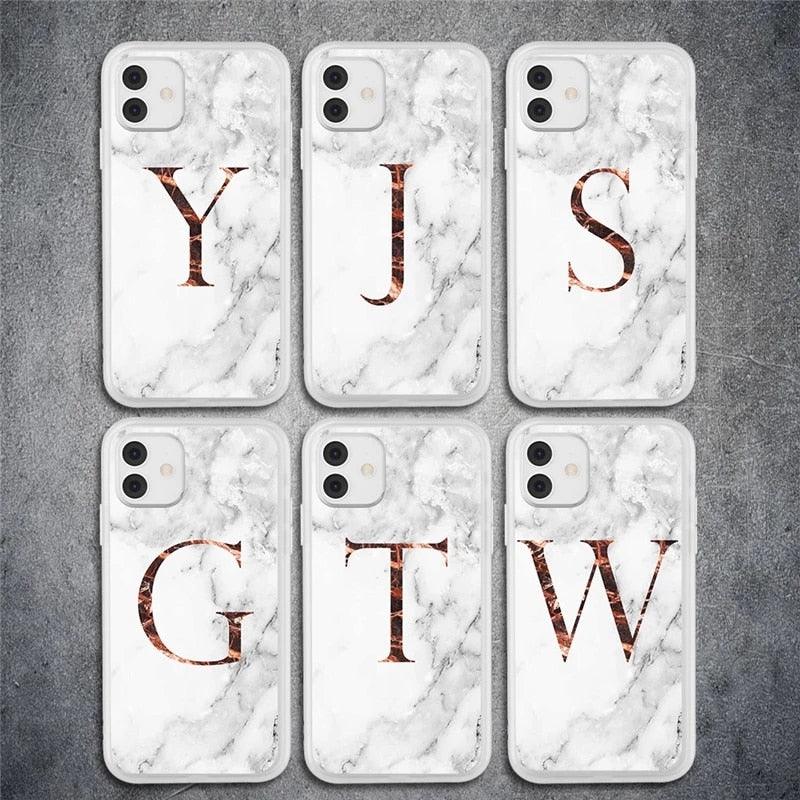 Coque de téléphone en marbre blanc A-Z pour iPhone 12 Mini, étui arrière en silicone souple, coque de téléphone personnalisable, protection de luxe pour écran et appareil photo, coque antichoc souple