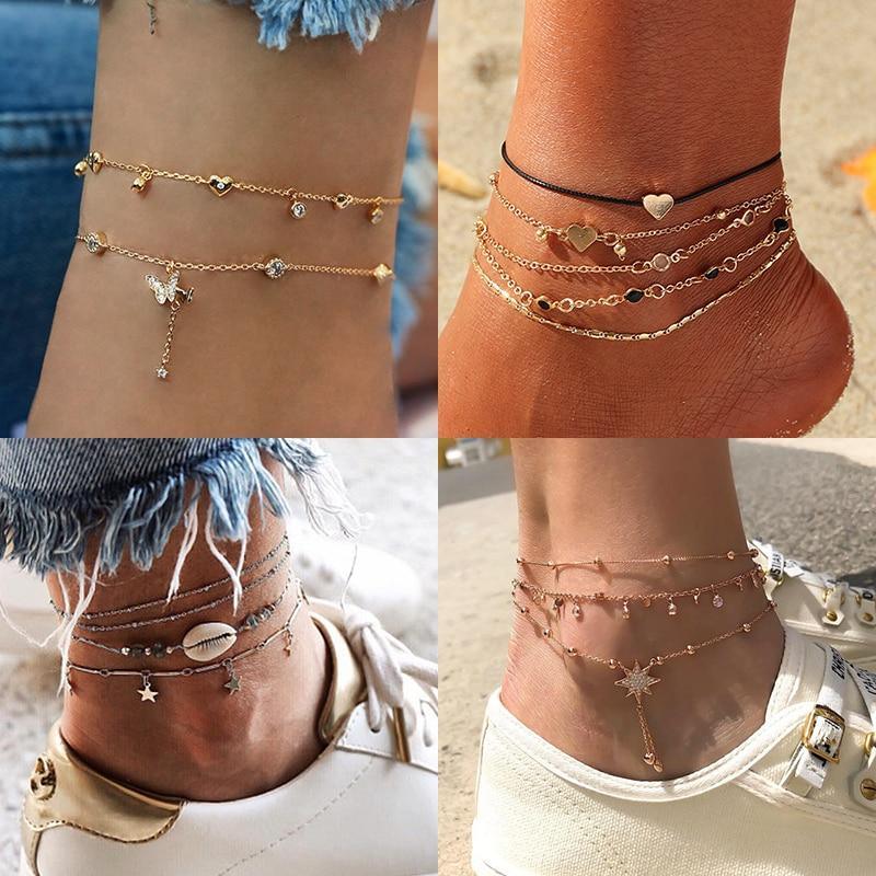 Bracelet de Cheville Bohème de Luxe avec Étoile et Coquillages, Bijou de Pied Simple pour Femmes, Style Estival