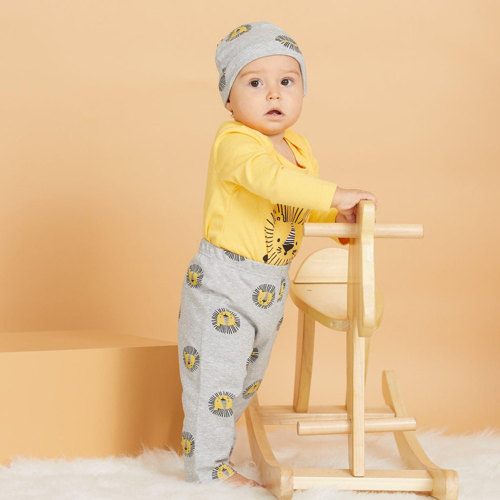 Ensemble de pyjama en coton automne et hiver avec lion, combinaison décontractée, pantalon et chapeau pour bébés garçons et filles