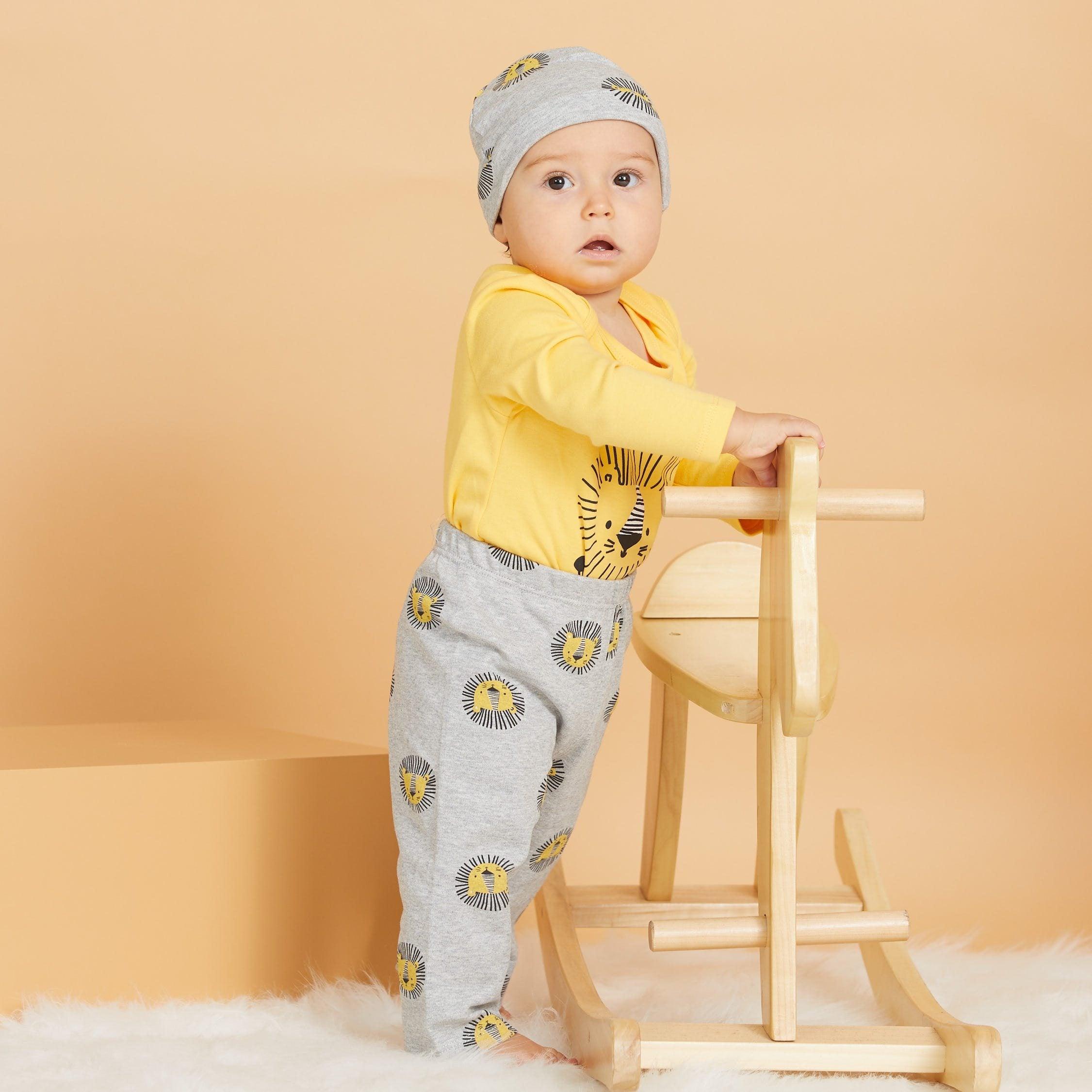 Ensemble de pyjama en coton automne et hiver avec lion, combinaison décontractée, pantalon et chapeau pour bébés garçons et filles
