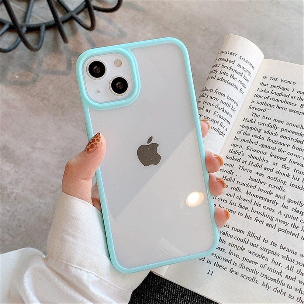 Coque de téléphone unisexe antichoc mignonne en silicone pour iPhone 14 11 12 13 Pro Max, étui de protection arrière transparent coloré en silicone pour iPhone