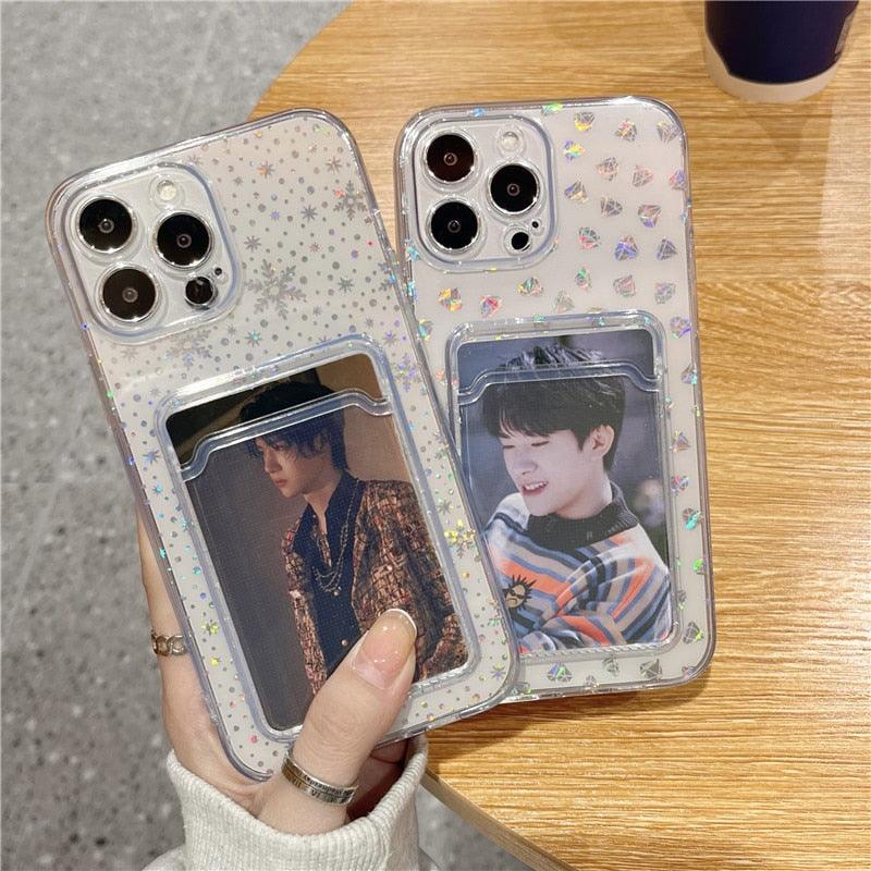 Étui Souple Transparent Unique pour iPhone 13 11 12 Pro Max avec Porte-Cartes et Dégradé, Couleurs Magnifiques, Protection Antichute