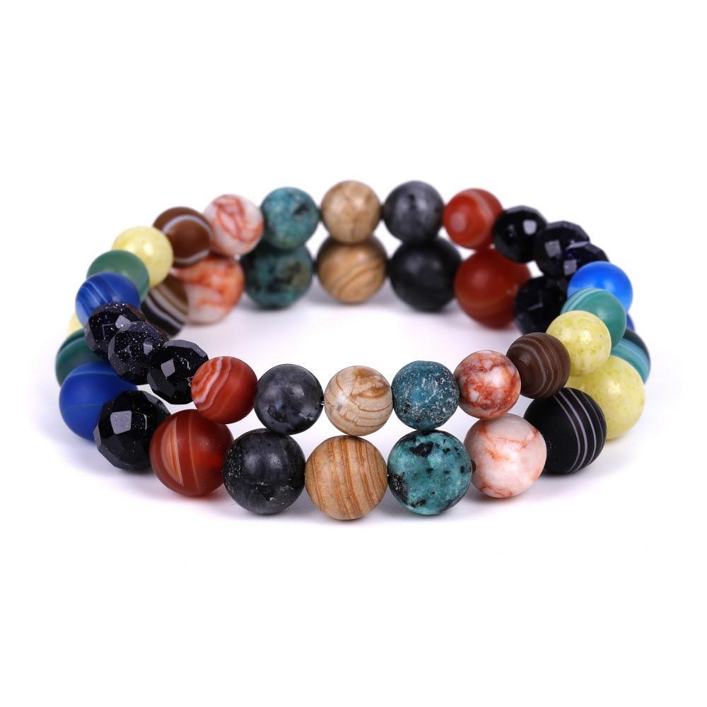 Bracelet Système Solaire Galaxie Univers Neuf Planètes Pierres Naturelles Étoiles Terre Lune Pour Femmes Hommes Bijoux De Mode