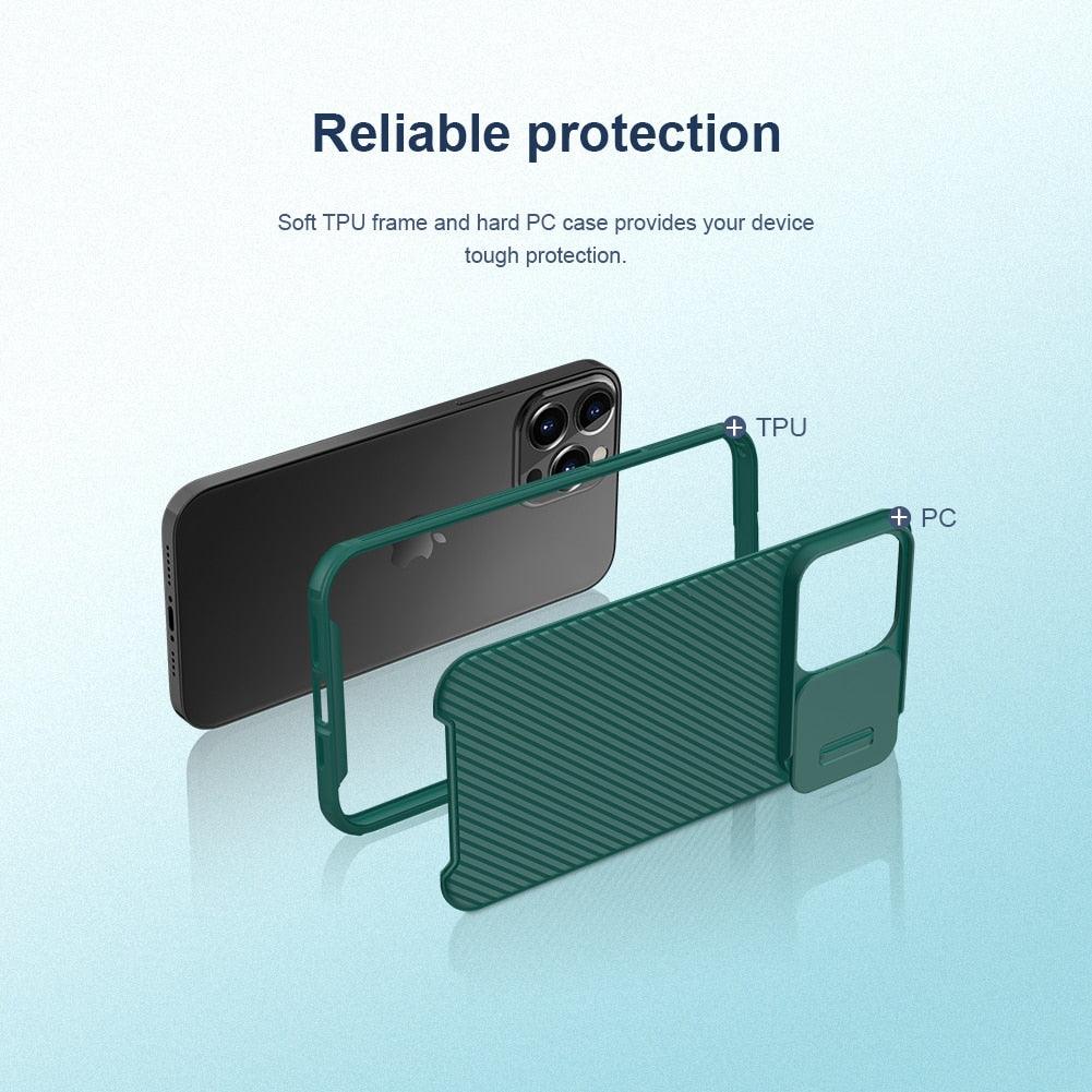 Coque arrière rigide absorbant les chocs pour iPhone 13 Pro Max - Étui appareil photo coulissant noir élégant pour iPhone 13 Mini 13 Pro Max