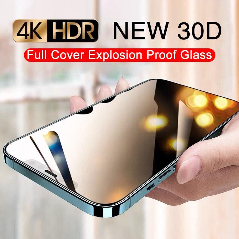 Verre de protection intégral 30D pour iPhone 13 12 11 14 Pro Max X Xr Protecteur d'écran iPhone 6 7 8 14 Plus Film en verre trempé Protecteur d'écran en verre trempé ultra résistant pour iPhone