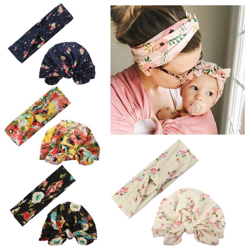 Turban Moderne Maman&Bébé Chapeau Mère Bébé Bandeaux Maman Fille Nœuds Bonnet Imprimé Solide Accessoires Cheveux Parent-Enfant