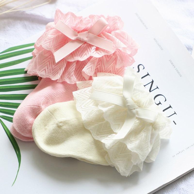 Chaussettes Bébé Neuves Chaussettes Bébé Fille Nouveau-Né en Coton avec Dentelle, Fleurs et Nœuds Mignons