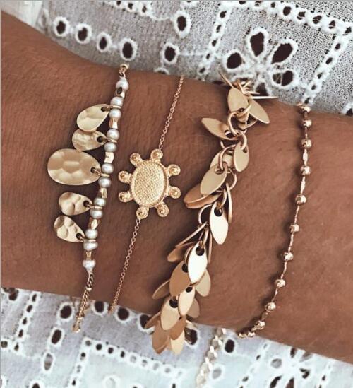 Bracelets Glandes Bohémiens Dorés Pour Femmes Coquillage d'Été Pierre de Cristal Transparente Bijoux de Luxe