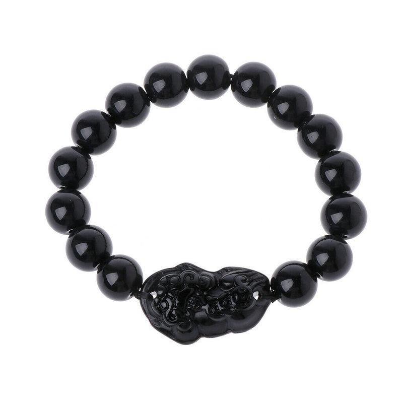 Bracelet de perles en obsidienne pour hommes et femmes, unisexe, Pixiu doré et noir, richesse et bonne chance