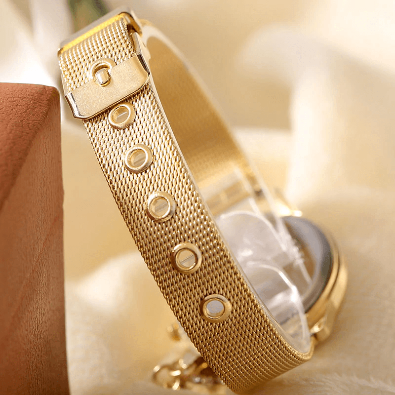 STEVVEX Gold Montre Bracelet Femme Quartz Or Rose Acier Inoxydable Maille Dames Montre-bracelet Horloge Hibou (Or) Pour Femmes et Filles